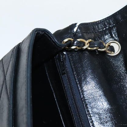 CHANEL Matelasse Chain Shoulder Bag Lamb Skin Black Gold white CC yk15737