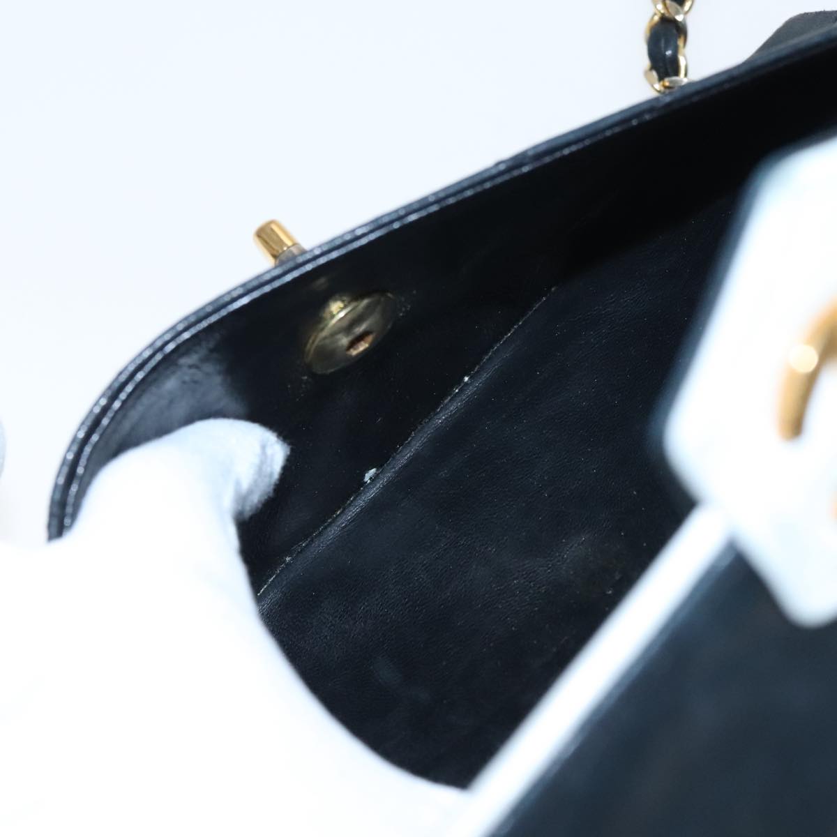 CHANEL Matelasse Chain Shoulder Bag Lamb Skin Black Gold white CC yk15737