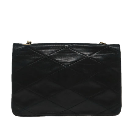 CHANEL Matelasse Chain Shoulder Bag Lamb Skin Black Gold white CC yk15737