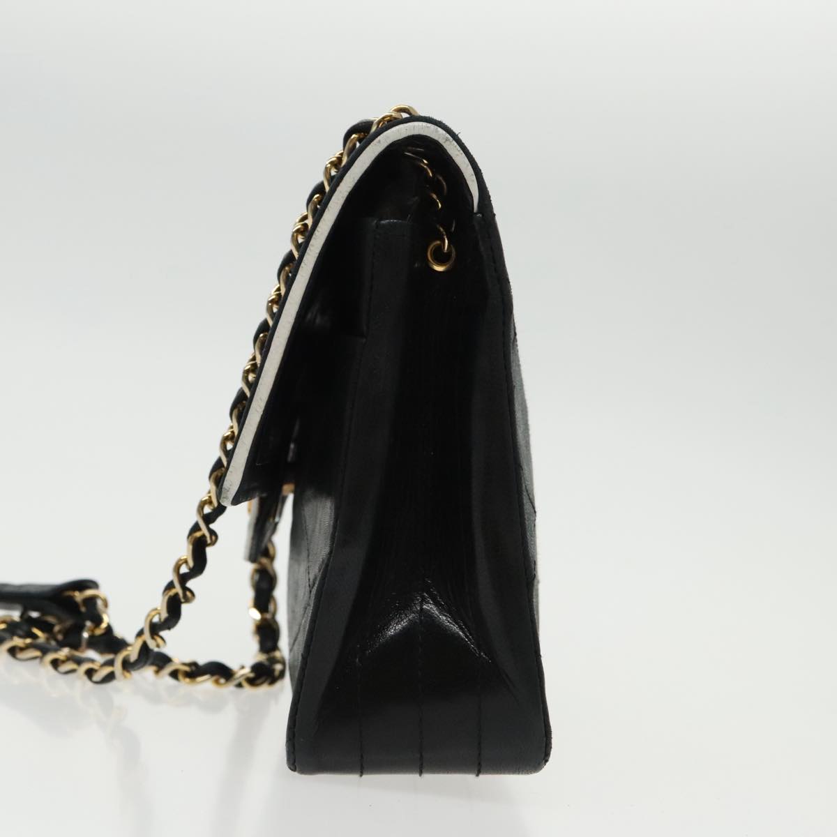 CHANEL Matelasse Chain Shoulder Bag Lamb Skin Black Gold white CC yk15737