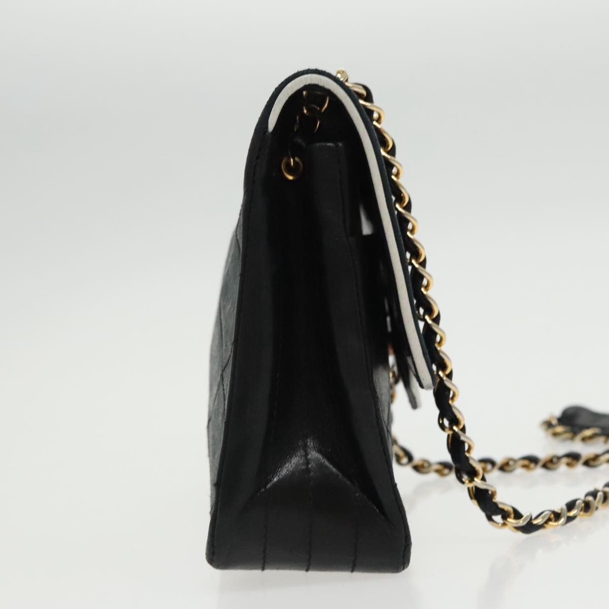 CHANEL Matelasse Chain Shoulder Bag Lamb Skin Black Gold white CC yk15737