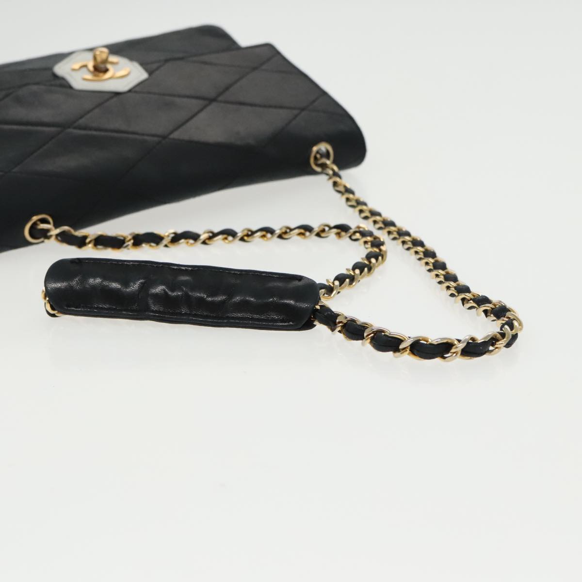 CHANEL Matelasse Chain Shoulder Bag Lamb Skin Black Gold white CC yk15737
