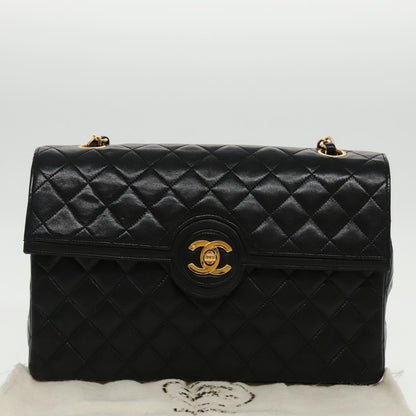CHANEL Matelasse Turn Lock Chain Hand Bag Lamb Skin Black Gold CC yk15738A