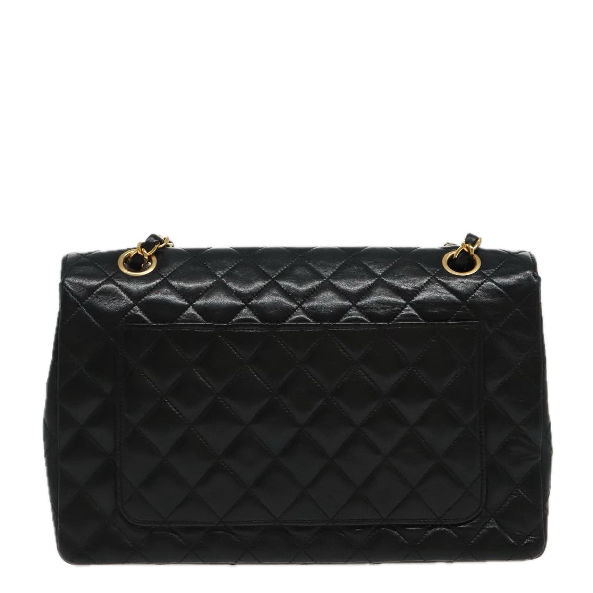 CHANEL Matelasse Turn Lock Chain Hand Bag Lamb Skin Black Gold CC yk15738A