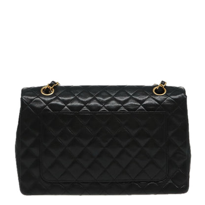 CHANEL Matelasse Turn Lock Chain Hand Bag Lamb Skin Black Gold CC yk15738A