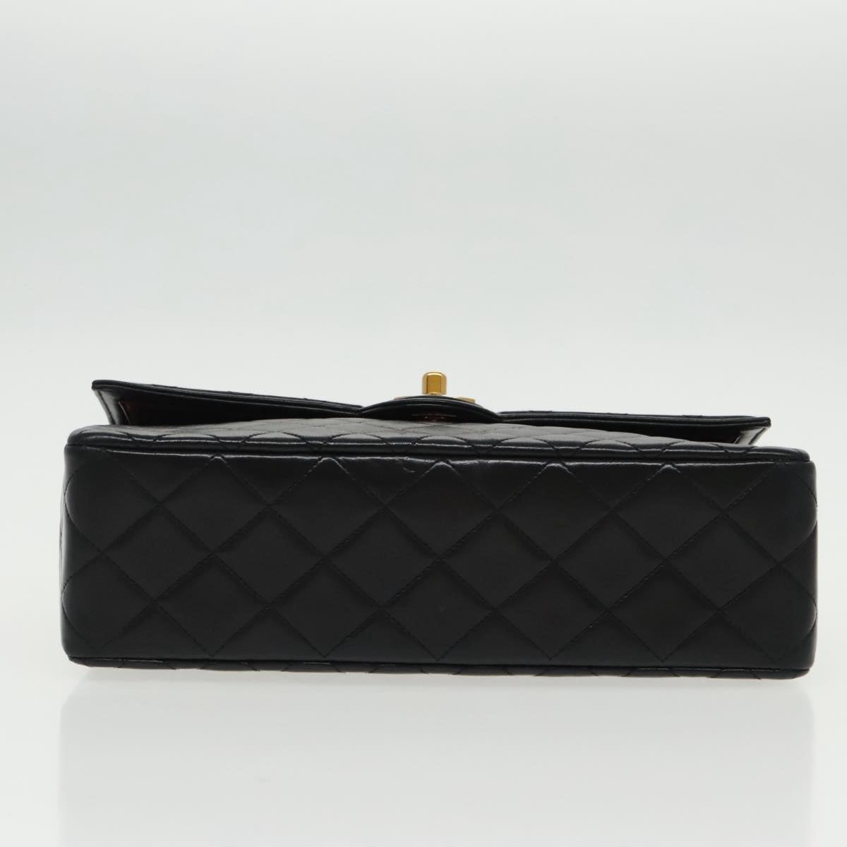 CHANEL Matelasse Turn Lock Chain Hand Bag Lamb Skin Black Gold CC yk15738A