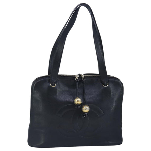 CHANEL COCO Mark Tote Bag Caviar Skin Black Gold CC yk15761