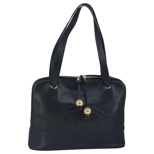 CHANEL COCO Mark Tote Bag Caviar Skin Black Gold CC yk15761