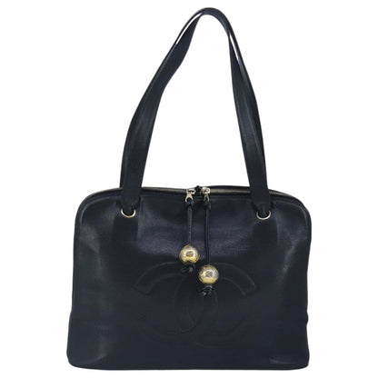 CHANEL COCO Mark Tote Bag Caviar Skin Black Gold CC yk15761