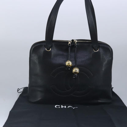 CHANEL COCO Mark Tote Bag Caviar Skin Black Gold CC yk15761