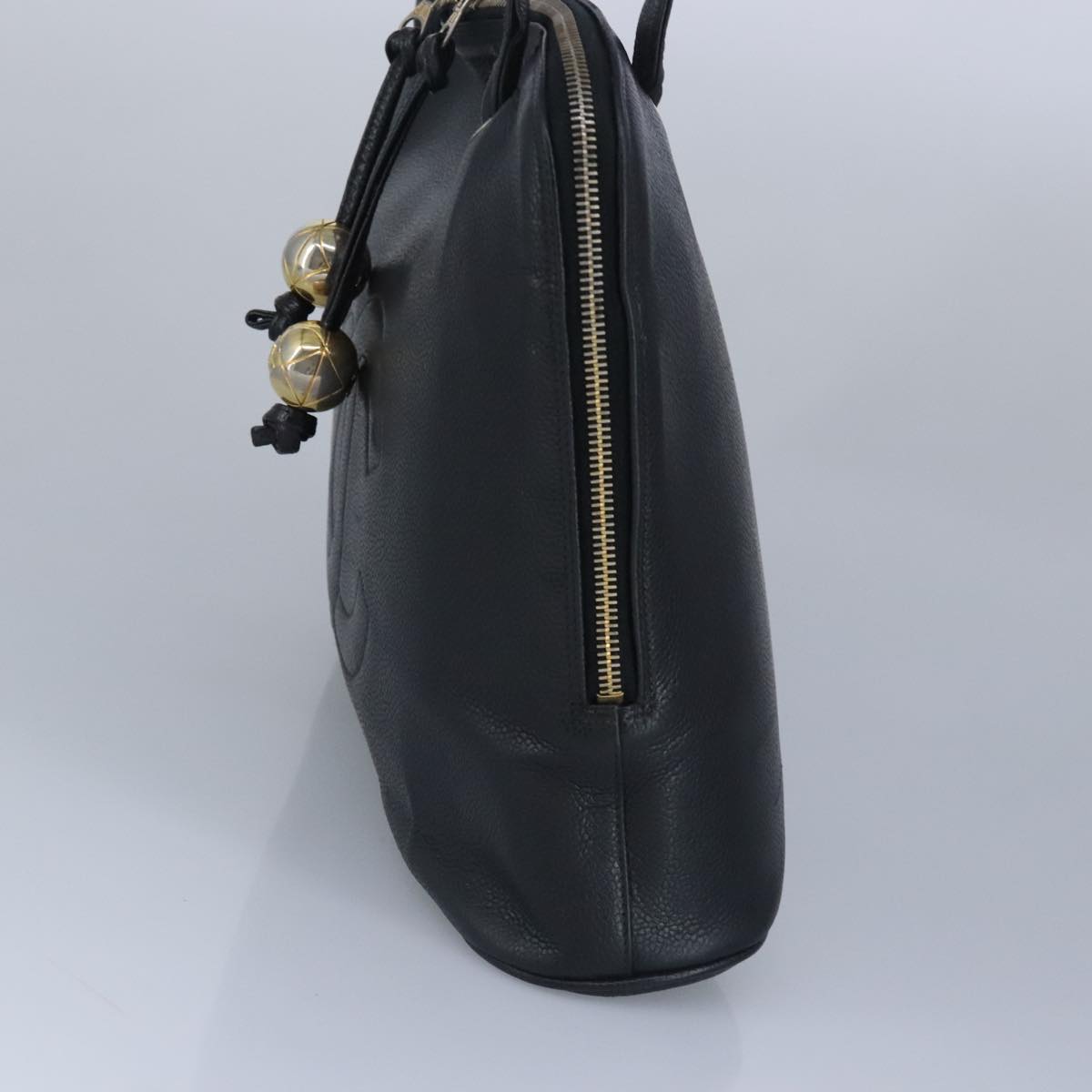 CHANEL COCO Mark Tote Bag Caviar Skin Black Gold CC yk15761