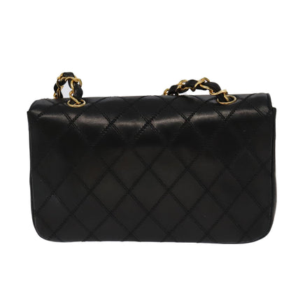 CHANEL Bicolore Chain Deca COCO Mark Bag Lamb Skin Black CC yk15897