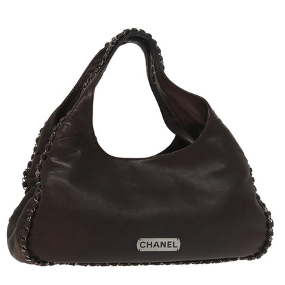 CHANEL Chain Hand Bag Lamb Skin Brown CC yk15907A