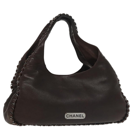 CHANEL Chain Hand Bag Lamb Skin Brown CC yk15907A