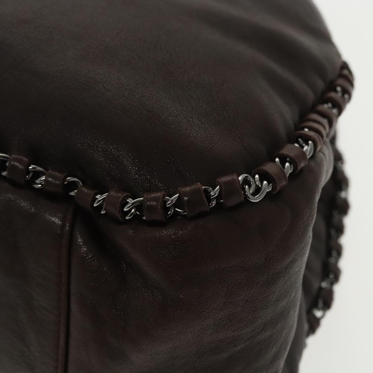 CHANEL Chain Hand Bag Lamb Skin Brown CC yk15907A