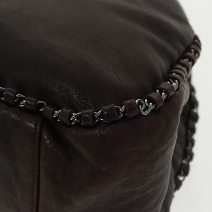CHANEL Chain Hand Bag Lamb Skin Brown CC yk15907A