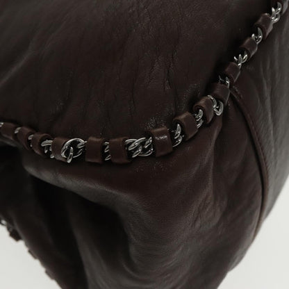 CHANEL Chain Hand Bag Lamb Skin Brown CC yk15907A