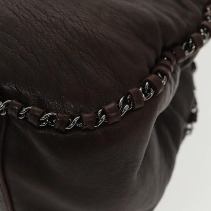 CHANEL Chain Hand Bag Lamb Skin Brown CC yk15907A