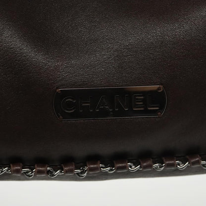 CHANEL Chain Hand Bag Lamb Skin Brown CC yk15907A