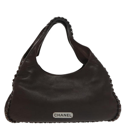 CHANEL Chain Hand Bag Lamb Skin Brown CC yk15907A