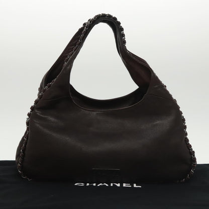 CHANEL Chain Hand Bag Lamb Skin Brown CC yk15907A
