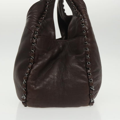 CHANEL Chain Hand Bag Lamb Skin Brown CC yk15907A