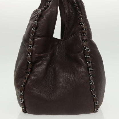 CHANEL Chain Hand Bag Lamb Skin Brown CC yk15907A