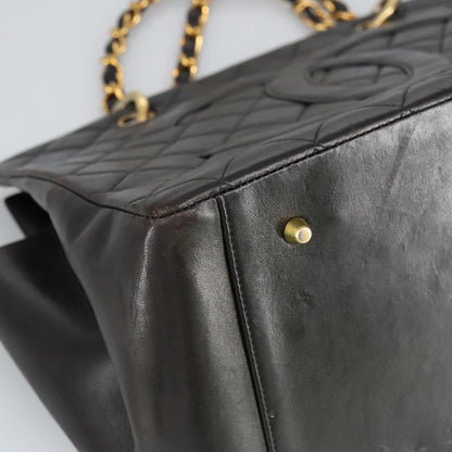 CHANEL Matelasse Chain Hand Bag Lamb Skin Black Gold CC yk15908A