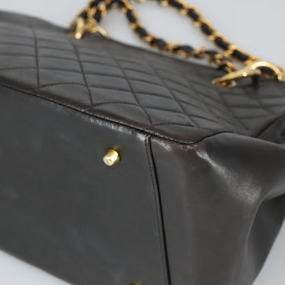 CHANEL Matelasse Chain Hand Bag Lamb Skin Black Gold CC yk15908A