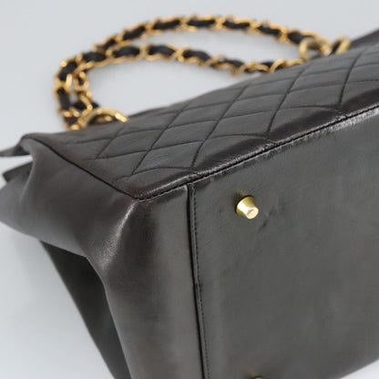 CHANEL Matelasse Chain Hand Bag Lamb Skin Black Gold CC yk15908A