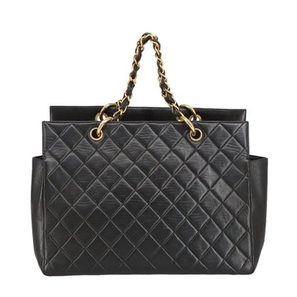 CHANEL Matelasse Chain Hand Bag Lamb Skin Black Gold CC yk15908A