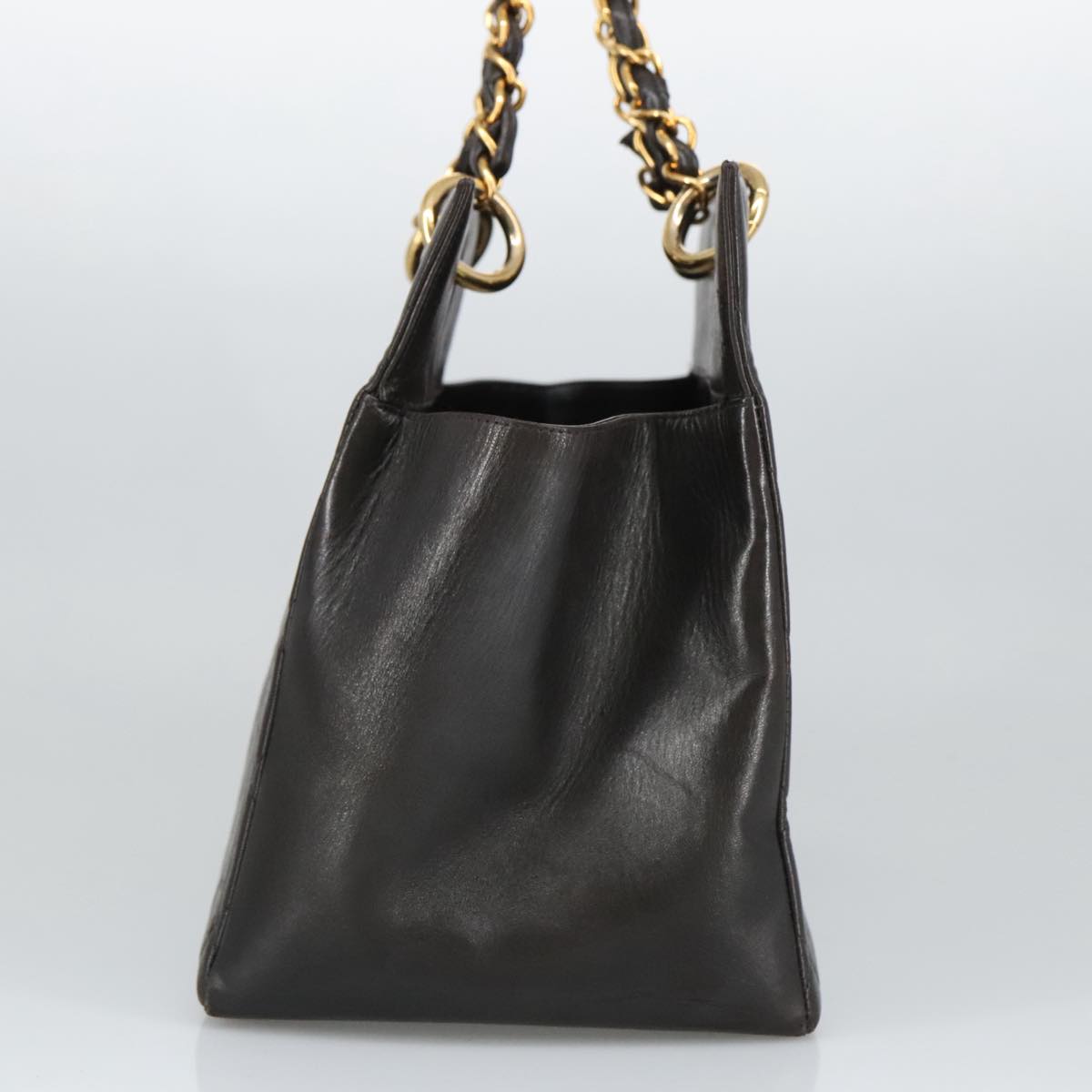 CHANEL Matelasse Chain Hand Bag Lamb Skin Black Gold CC yk15908A