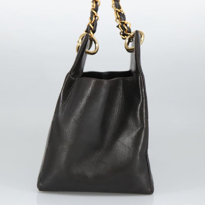 CHANEL Matelasse Chain Hand Bag Lamb Skin Black Gold CC yk15908A