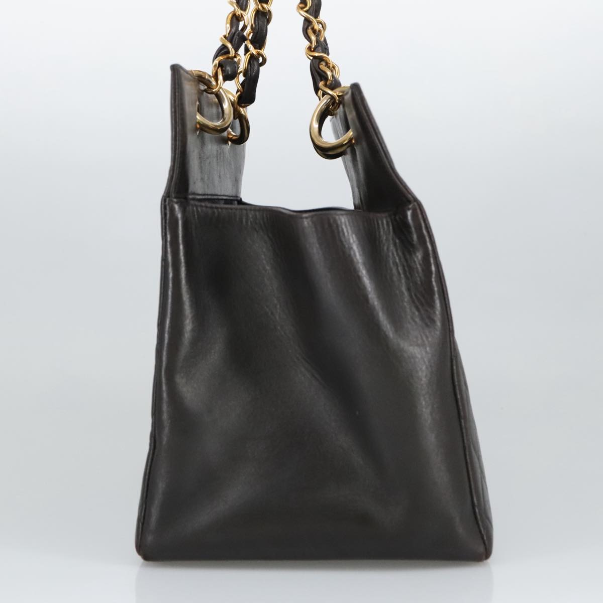 CHANEL Matelasse Chain Hand Bag Lamb Skin Black Gold CC yk15908A