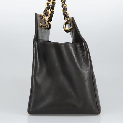 CHANEL Matelasse Chain Hand Bag Lamb Skin Black Gold CC yk15908A