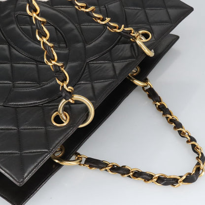 CHANEL Matelasse Chain Hand Bag Lamb Skin Black Gold CC yk15908A