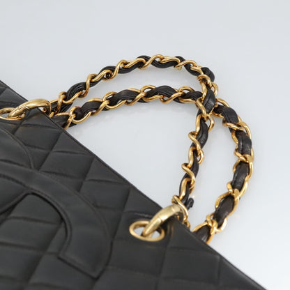 CHANEL Matelasse Chain Hand Bag Lamb Skin Black Gold CC yk15908A
