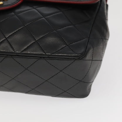 CHANEL Matelasse Turn Lock Chain Bag Lamb Skin Black Gold CC yk15912A