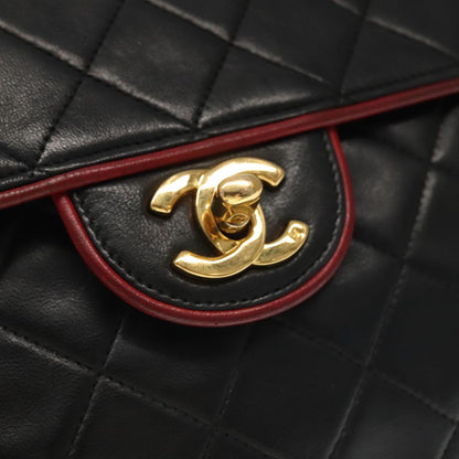 CHANEL Matelasse Turn Lock Chain Bag Lamb Skin Black Gold CC yk15912A