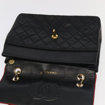 CHANEL Matelasse Turn Lock Chain Bag Lamb Skin Black Gold CC yk15912A