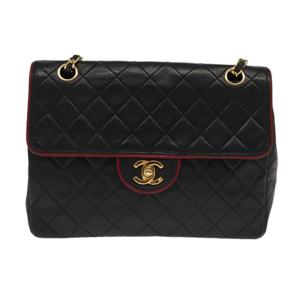 CHANEL Matelasse Turn Lock Chain Bag Lamb Skin Black Gold CC yk15912A