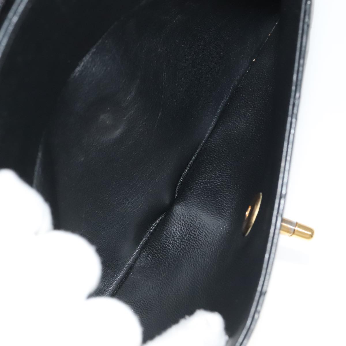 CHANEL Matelasse Turn Lock Chain Bag Lamb Skin Black Gold CC yk15912A