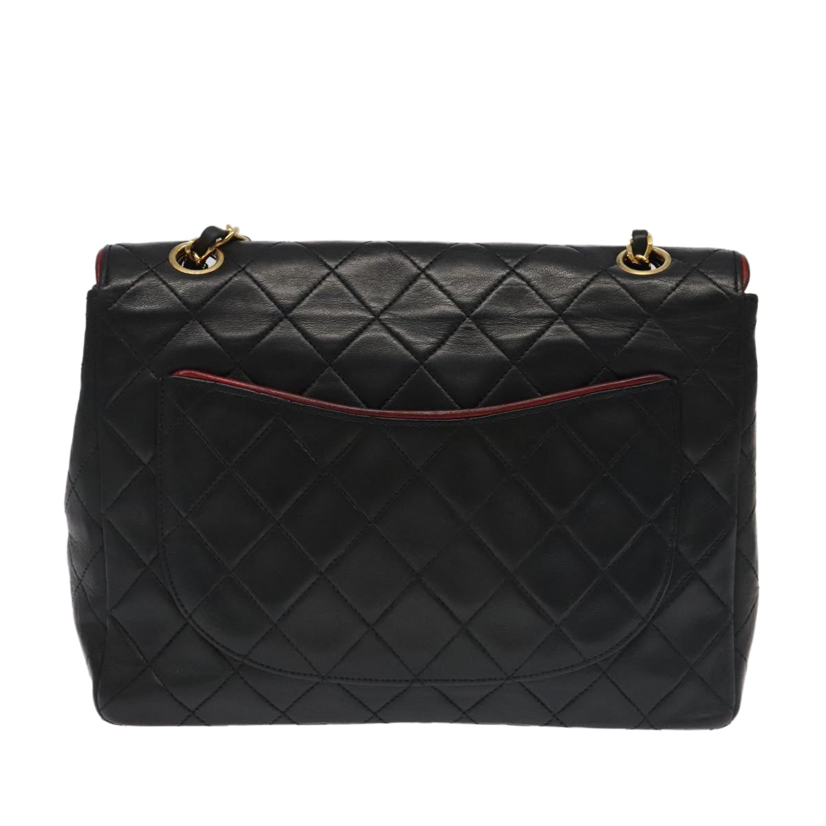 CHANEL Matelasse Turn Lock Chain Bag Lamb Skin Black Gold CC yk15912A