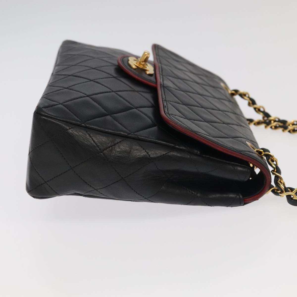 CHANEL Matelasse Turn Lock Chain Bag Lamb Skin Black Gold CC yk15912A