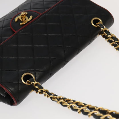 CHANEL Matelasse Turn Lock Chain Bag Lamb Skin Black Gold CC yk15912A