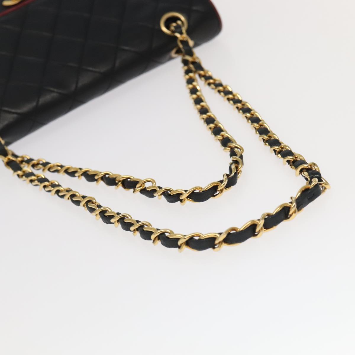 CHANEL Matelasse Turn Lock Chain Bag Lamb Skin Black Gold CC yk15912A
