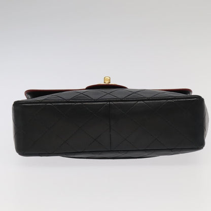 CHANEL Matelasse Turn Lock Chain Bag Lamb Skin Black Gold CC yk15912A