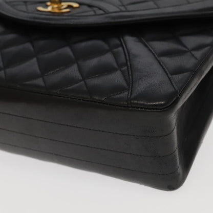 CHANEL Matelasse Chain Hand Bag Lamb Skin Black Gold CC yk15914A