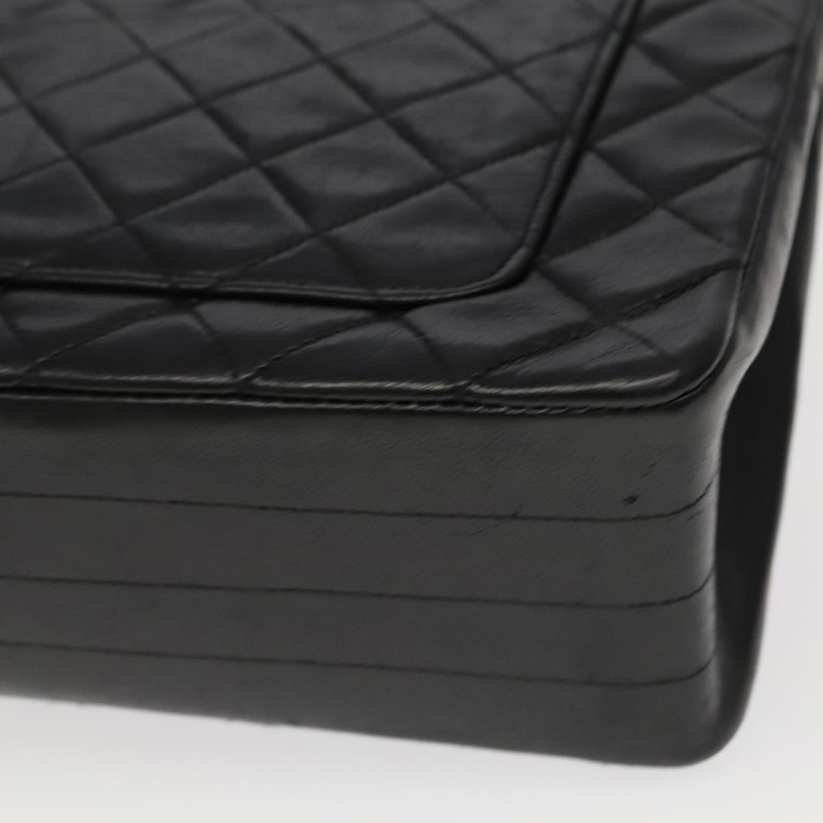 CHANEL Matelasse Chain Hand Bag Lamb Skin Black Gold CC yk15914A