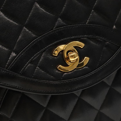 CHANEL Matelasse Chain Hand Bag Lamb Skin Black Gold CC yk15914A